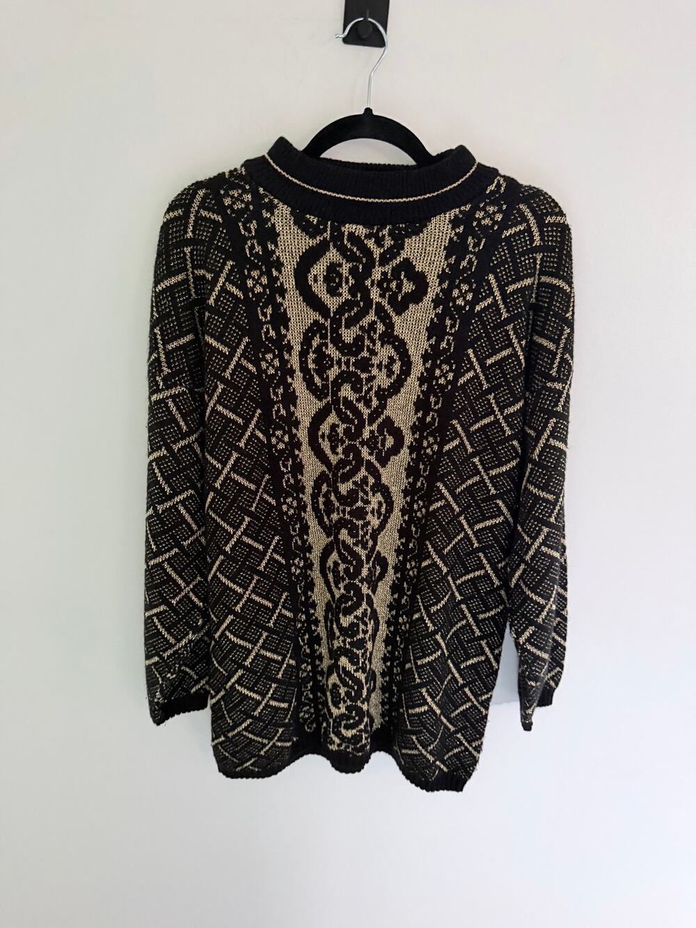 Vintage Dana Scott 80's Black Gold Metallic Sweater Long Sleeve-Size L